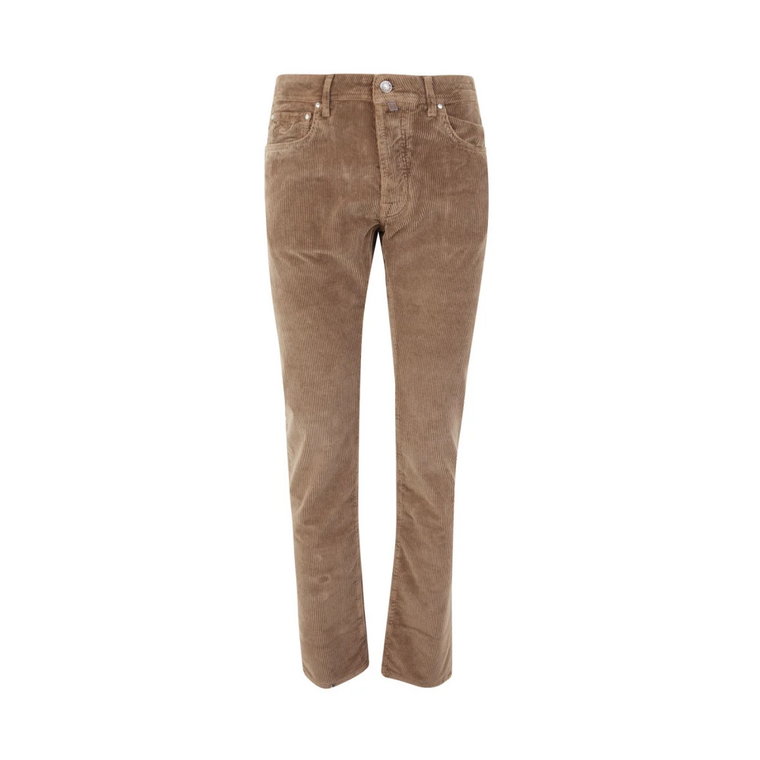 Khaki Brązowe Spodnie Slim-Fit z Denimu Jacob Cohën