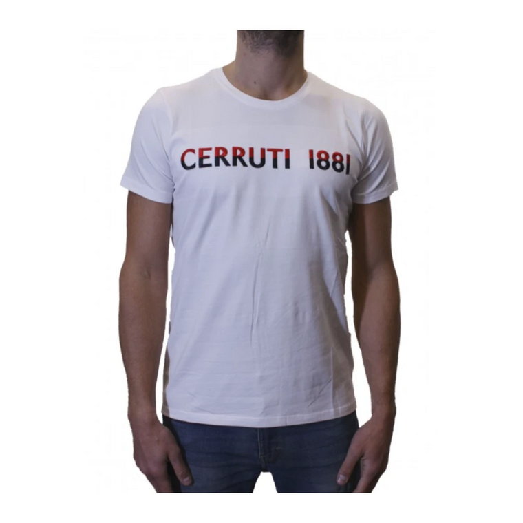 Tshirt Stretch Biały Okrągły Dekolt Krótki Rękaw Cerruti 1881