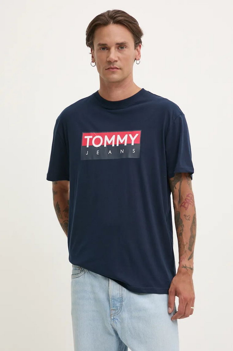 Tommy Jeans t-shirt bawełniany męski kolor granatowy z nadrukiem DM0DM19684