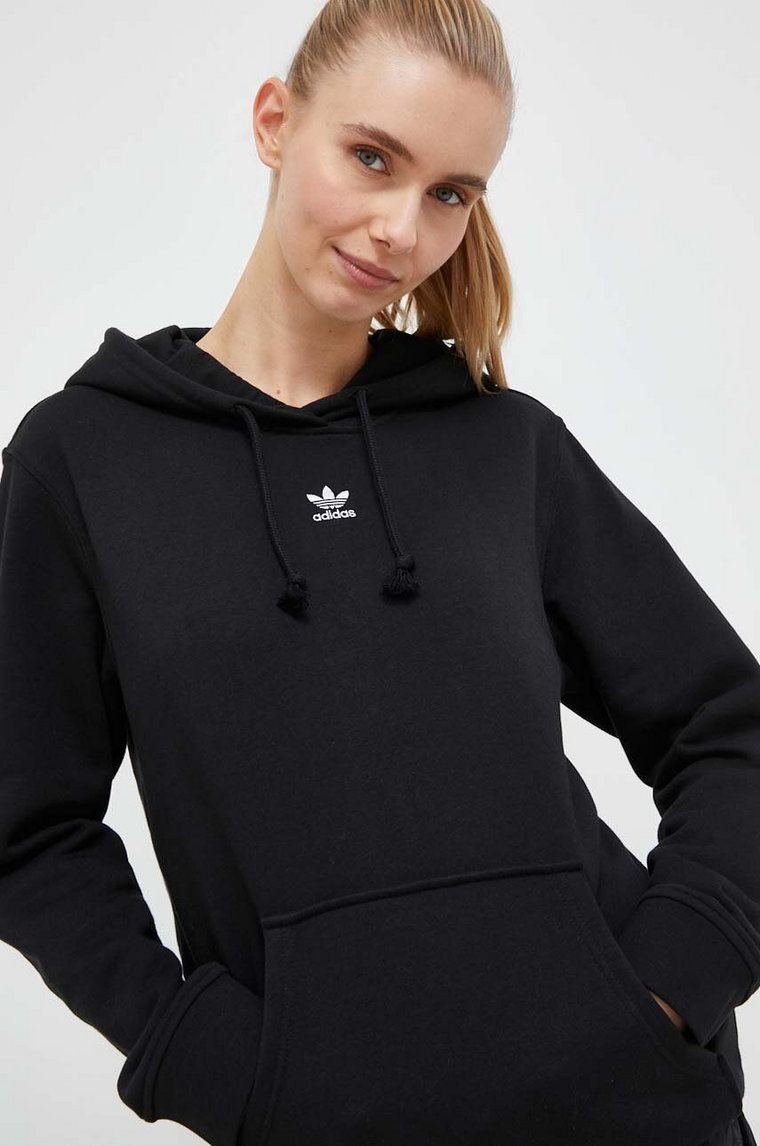 adidas Originals bluza damska kolor czarny z kapturem gładka IA6420