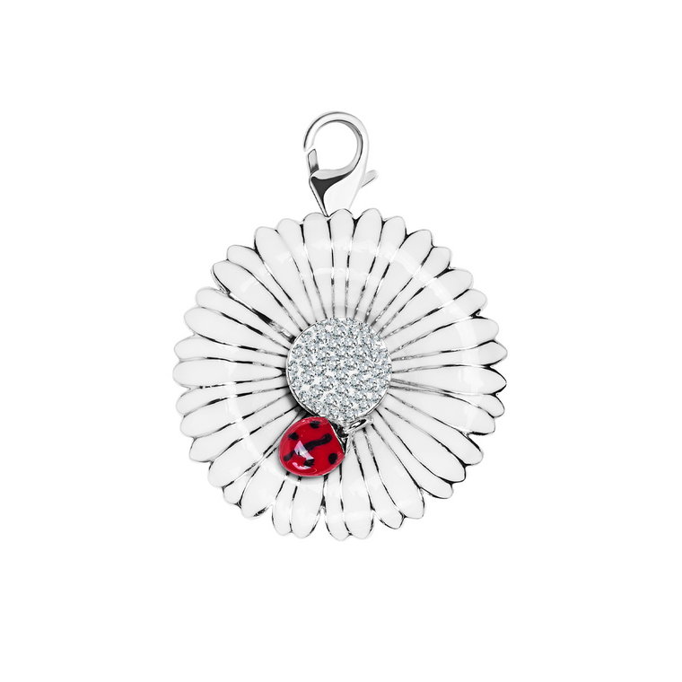 Zawieszka srebrna pokryta białą emalią i szkłem - kwiat - YES Charms