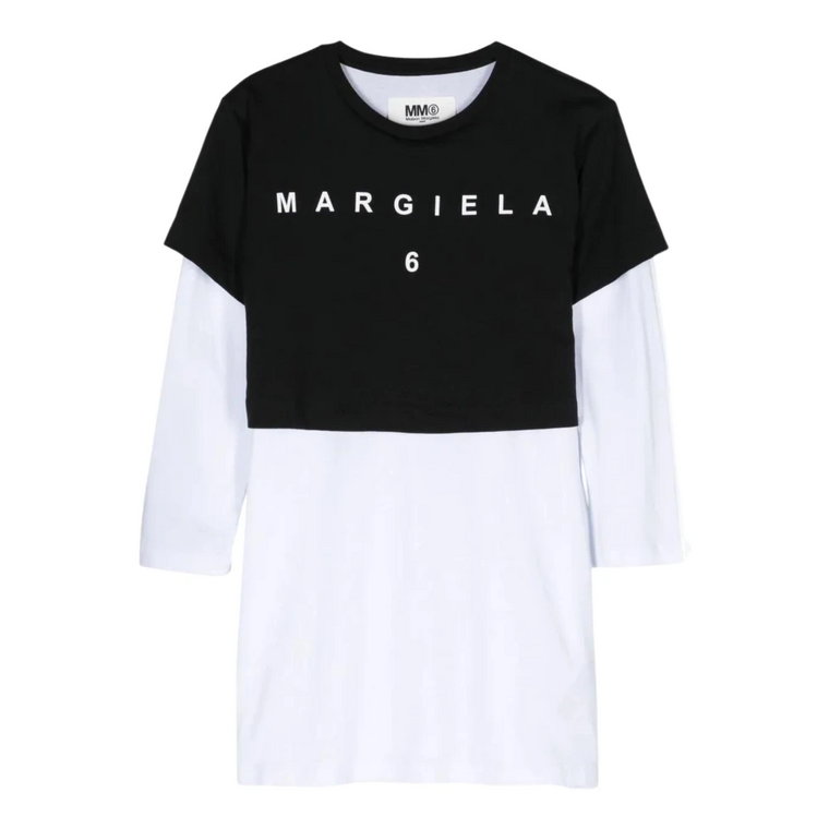 Czarna Sukienka z Kontrastowym Logo Maison Margiela