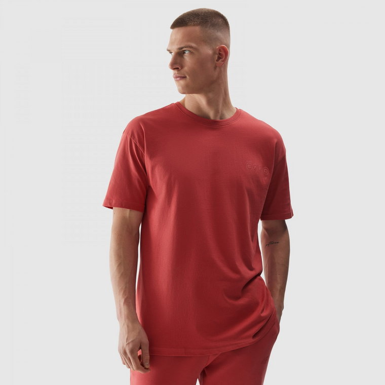 Męski t-shirt oversize z bawełny organicznej 4F 4FWSS24TTSHM1286 - koralowy