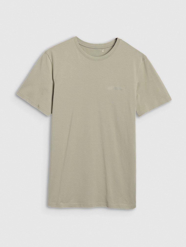 T-shirt regular gładki męski - oliwkowy/khaki