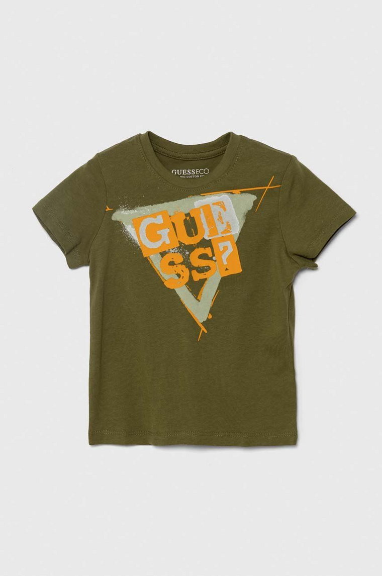 Guess t-shirt bawełniany dziecięcy kolor zielony z nadrukiem