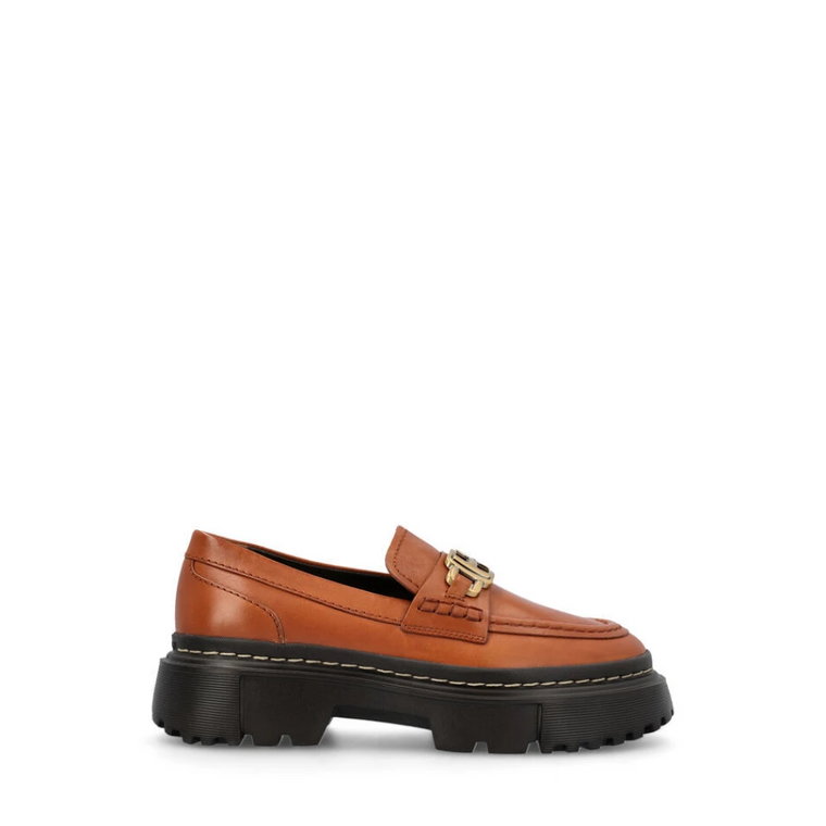 Brązowe Skórzane Loafersy Hogan