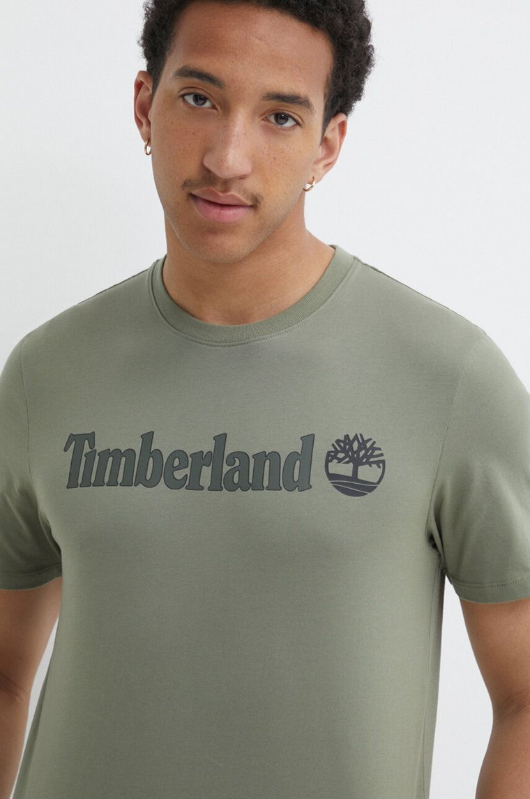 Timberland t-shirt bawełniany męski kolor zielony z nadrukiem TB0A5UPQ5901