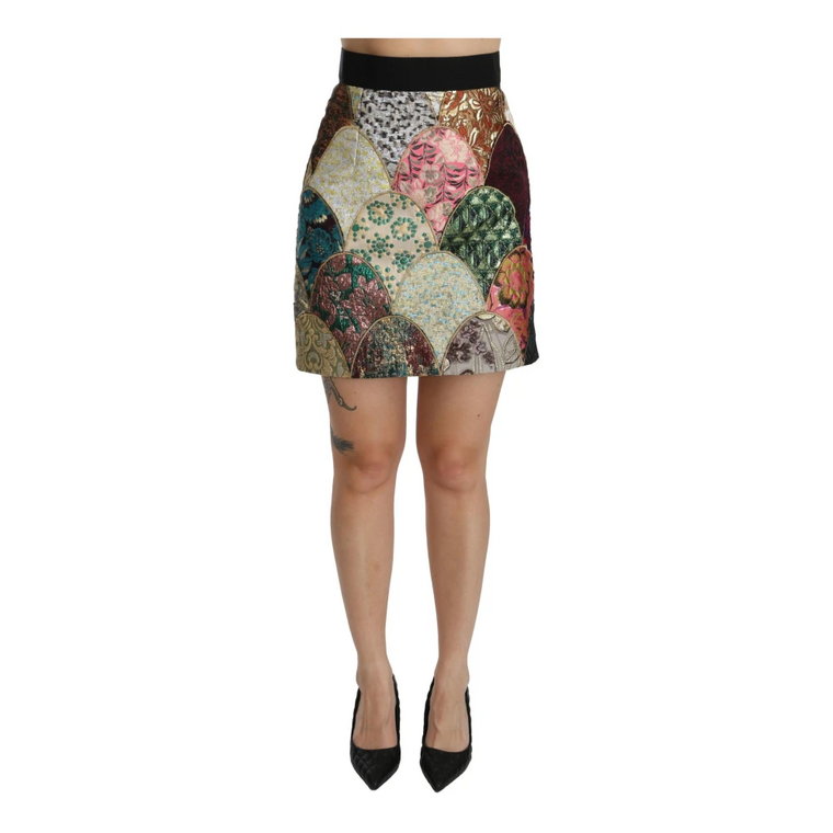 Green Pink Jacquard High Waist Mini Skirt Dolce & Gabbana