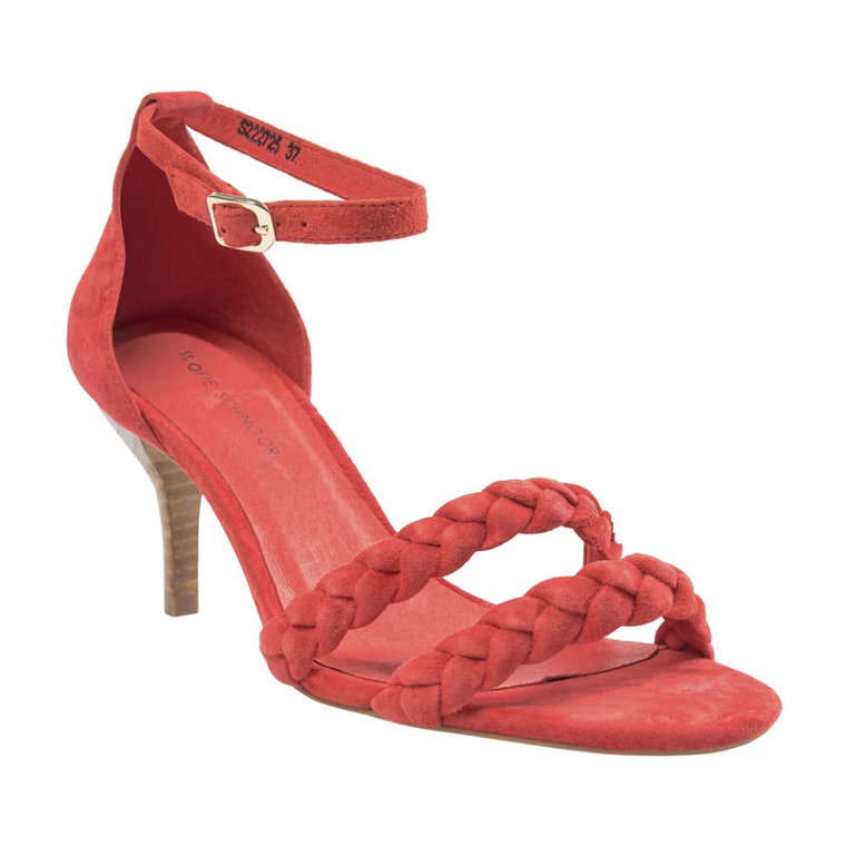 Czerwone sandały na wysokim obcasie z plecionymi paskami Sofie Schnoor