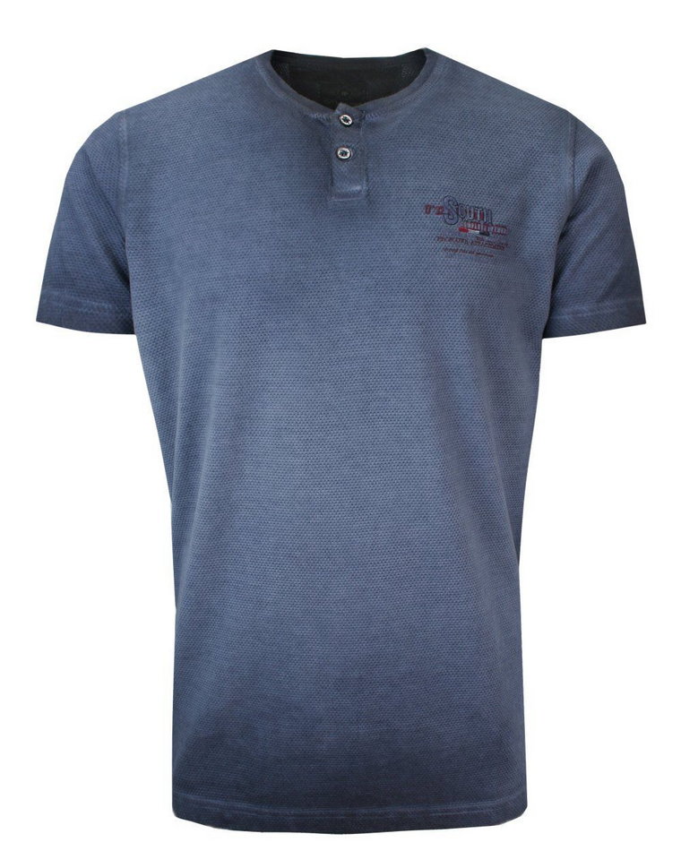T-Shirt Męski Granatowy, Melanżowy z Nadrukiem, Koszulka, Krótki Rękaw, Basic, U-neck