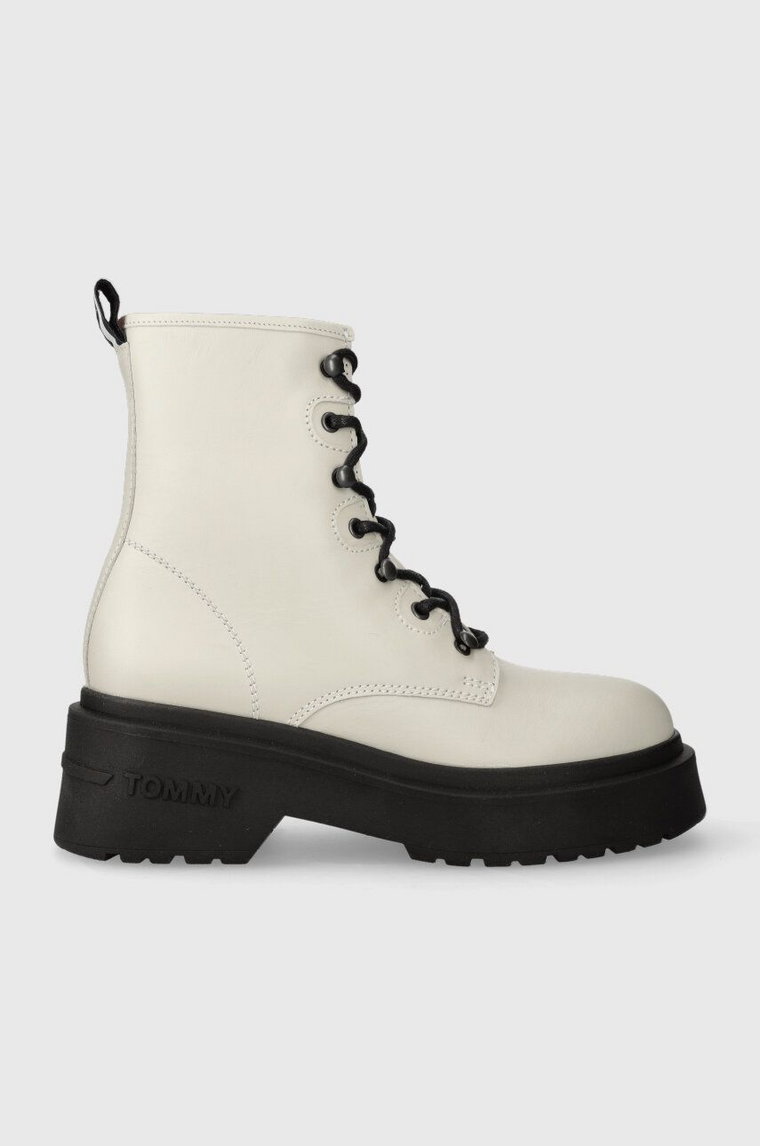 Tommy Jeans workery skórzane TJW LACE UP BOOT CHUNKY damskie kolor beżowy na platformie EN0EN02404