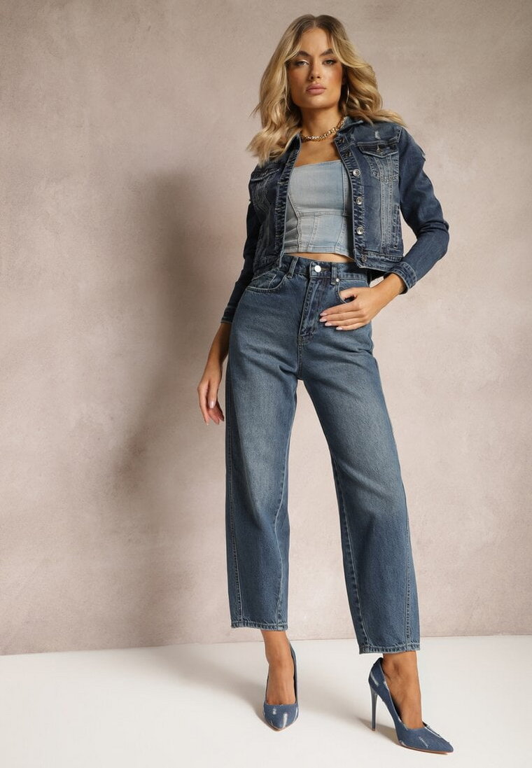 Granatowe Jeansy Slouchy z Bawełny High Waist Ilianasa