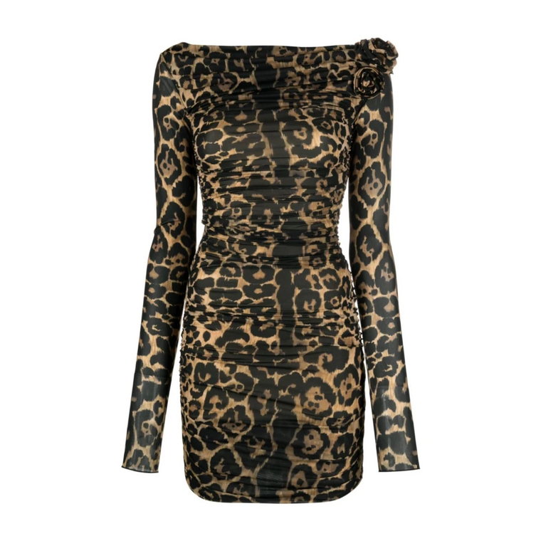 Sukienka z motywem leoparda i aplikacją kwiatową Blumarine
