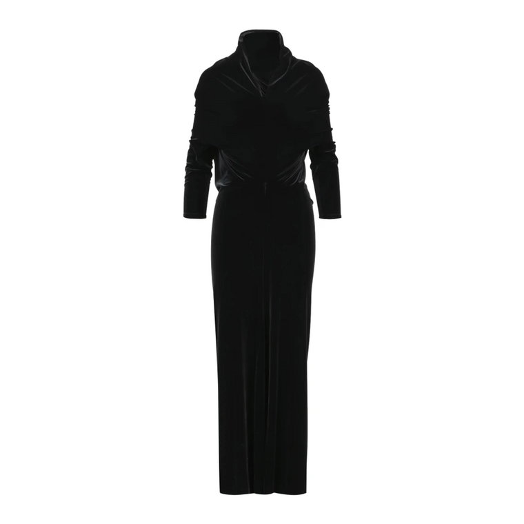 Czarna Sukienka z Aksamitu z Dekoltem w Serek N21