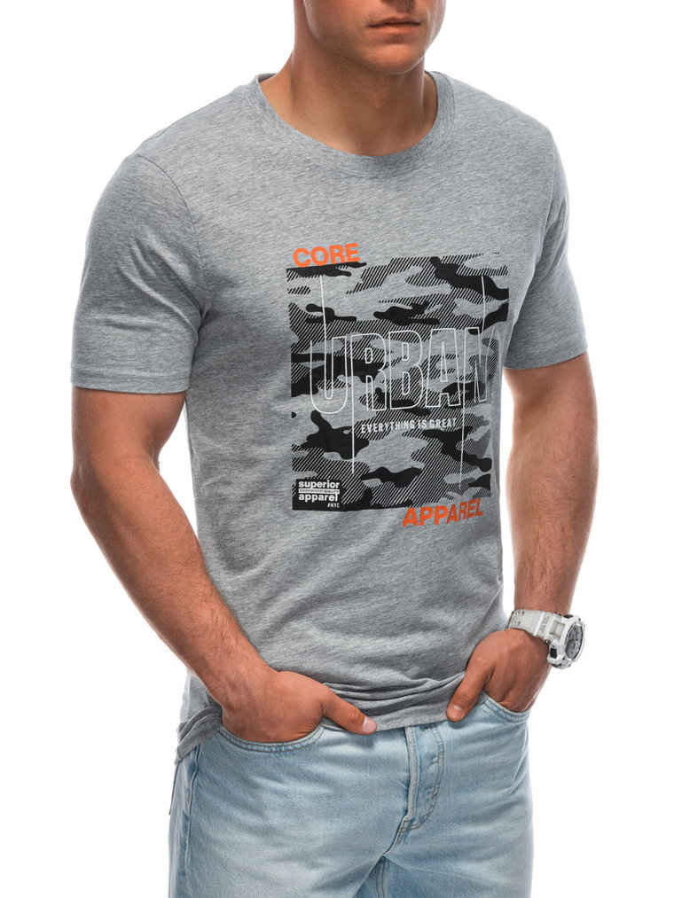 T-shirt męski z nadrukiem S1951 - szary