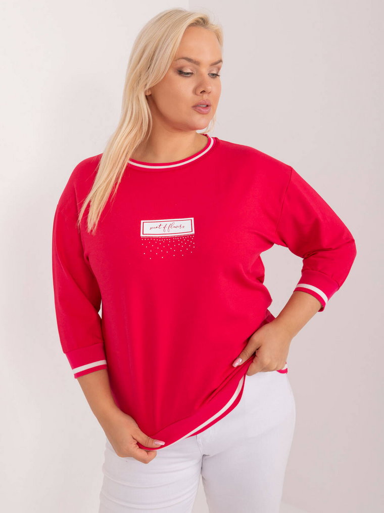 Bluzka plus size czerwony casual codzienna dekolt okrągły rękaw 3/4 dżety