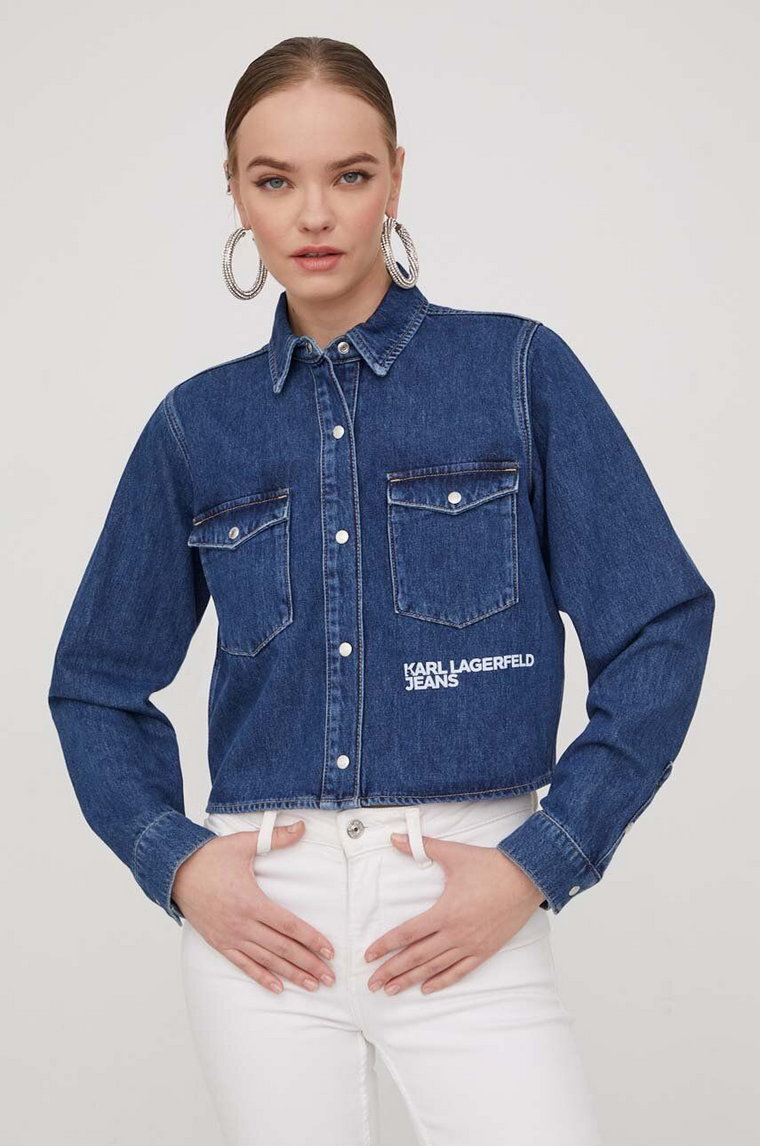 Karl Lagerfeld Jeans koszula jeansowa damska kolor granatowy regular z kołnierzykiem klasycznym