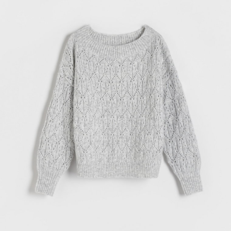 Reserved - Ażurowy sweter z metalicznym efektem - jasnoszary