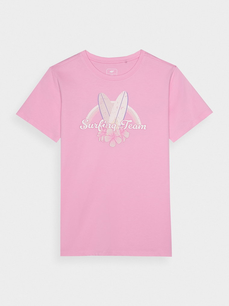 T-shirt regular z nadrukiem dziewczęcy - pudrowy róż