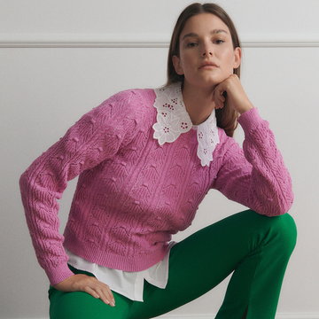 Reserved - Ażurowy sweter - Różowy