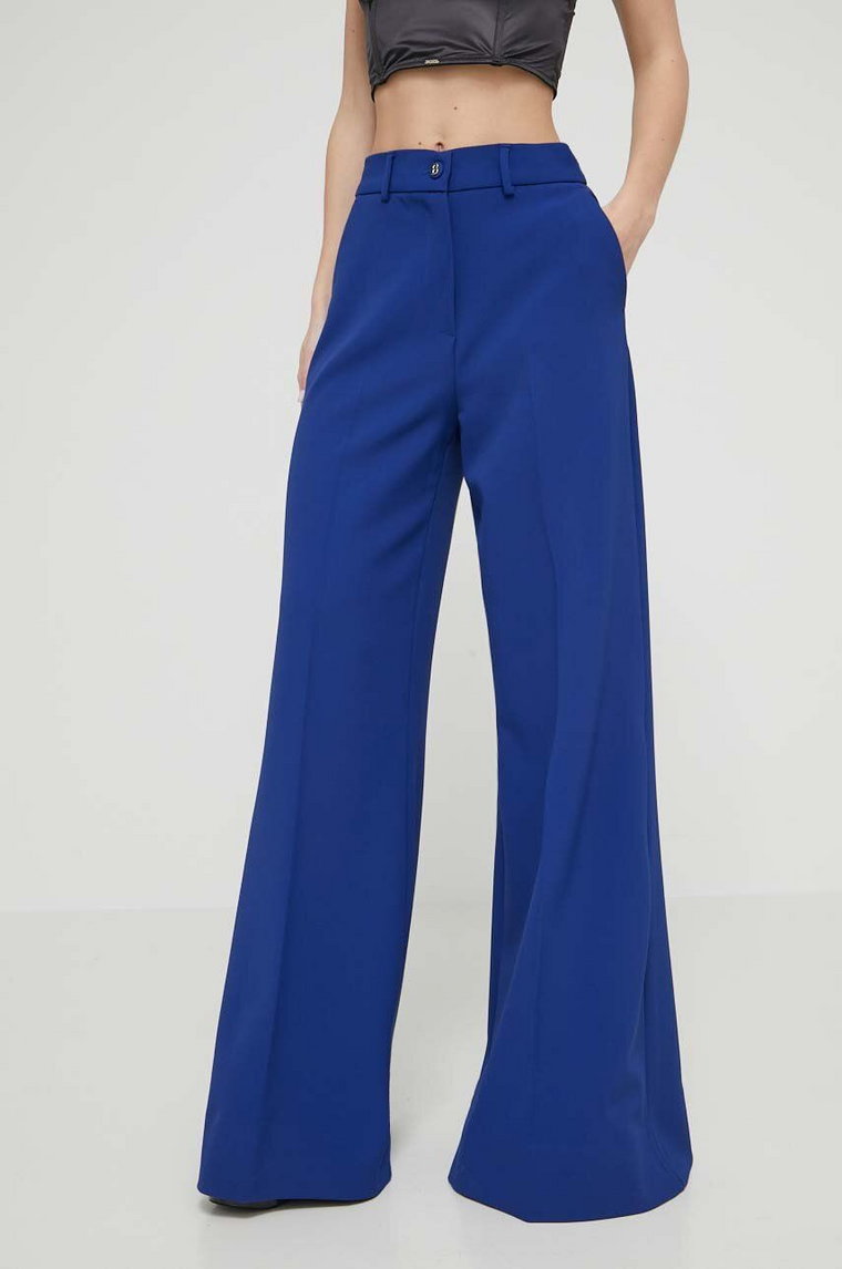 Blugirl Blumarine spodnie damskie kolor niebieski szerokie high waist