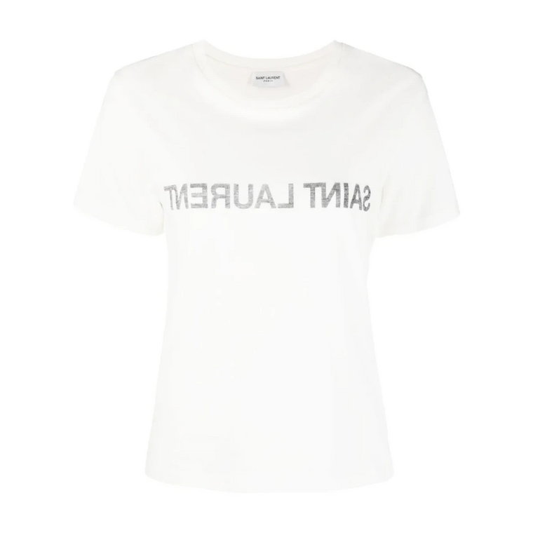 Stylowa bawełniana koszulka z surowymi krawędziami dla kobiet Saint Laurent