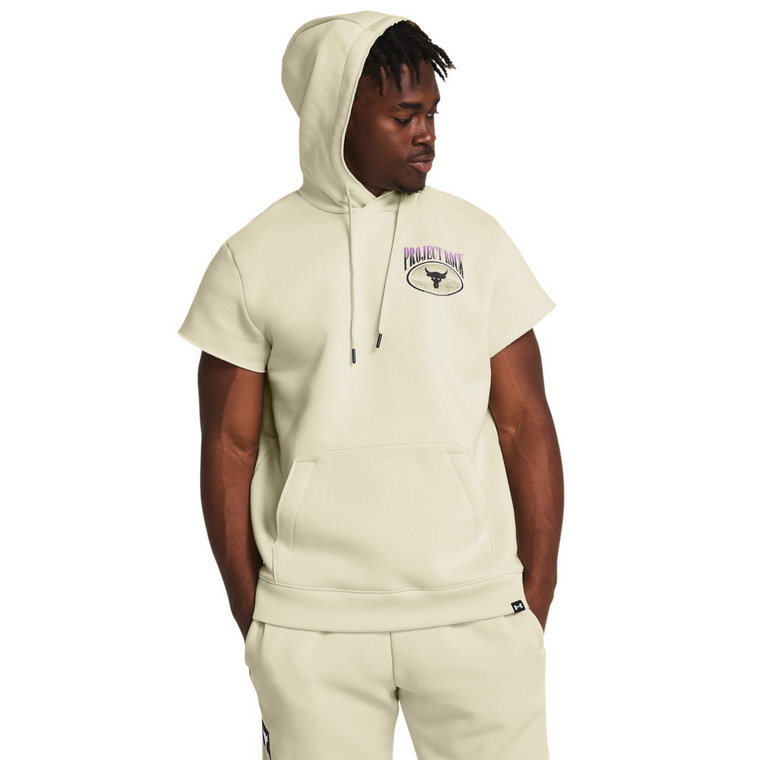 Męska bluza treningowa nierozpinana z krótkim rękawem Under Armour Project Rock Q1 SS Icon Fleece HD - kremowa