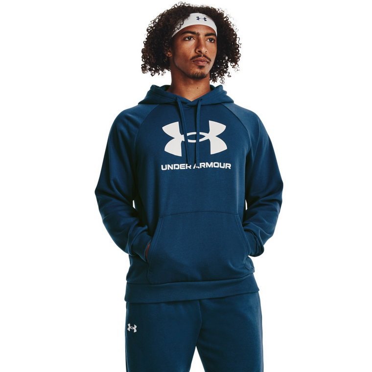 Męska bluza dresowa nierozpinana z kapturem Under Armour UA Rival Fleece Logo HD - granatowa