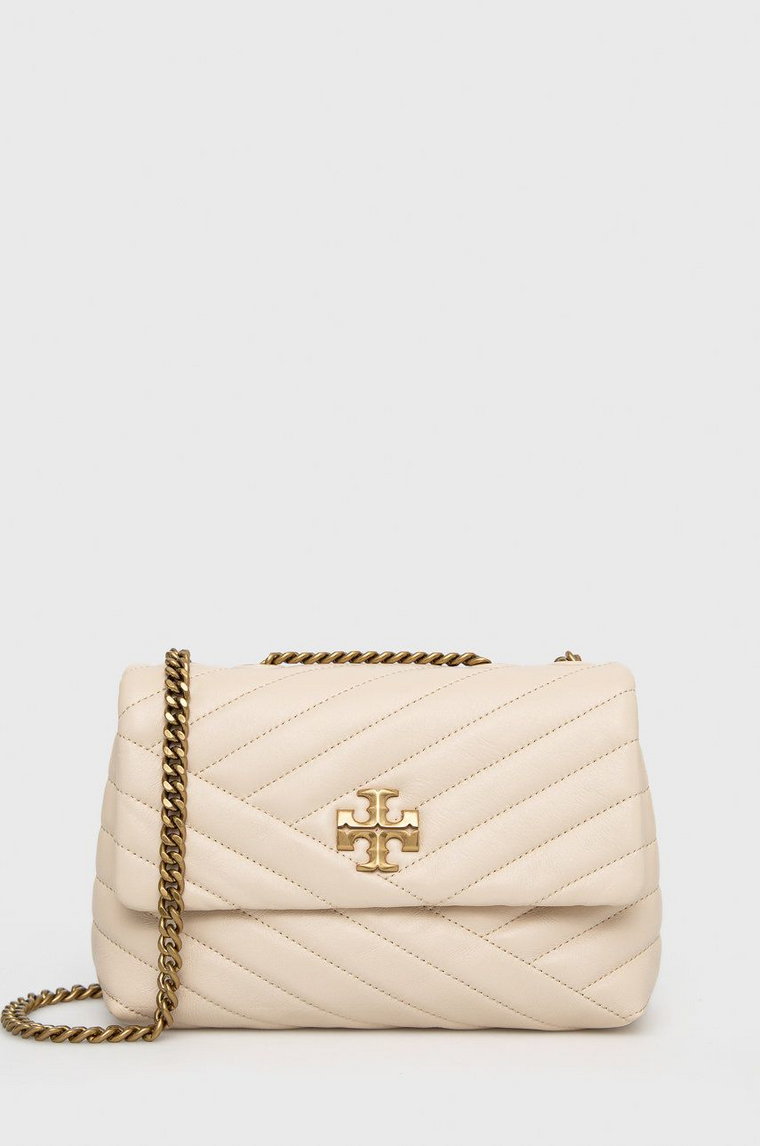 Tory Burch torebka skórzana Kira Chevron Small kolor beżowy 90452.122