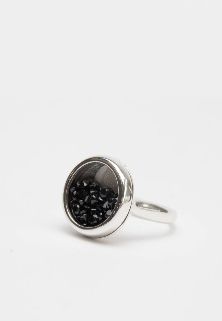 Srebrny pierścionek z szybką z czarnymi cyrkoniami MARASIMSIM