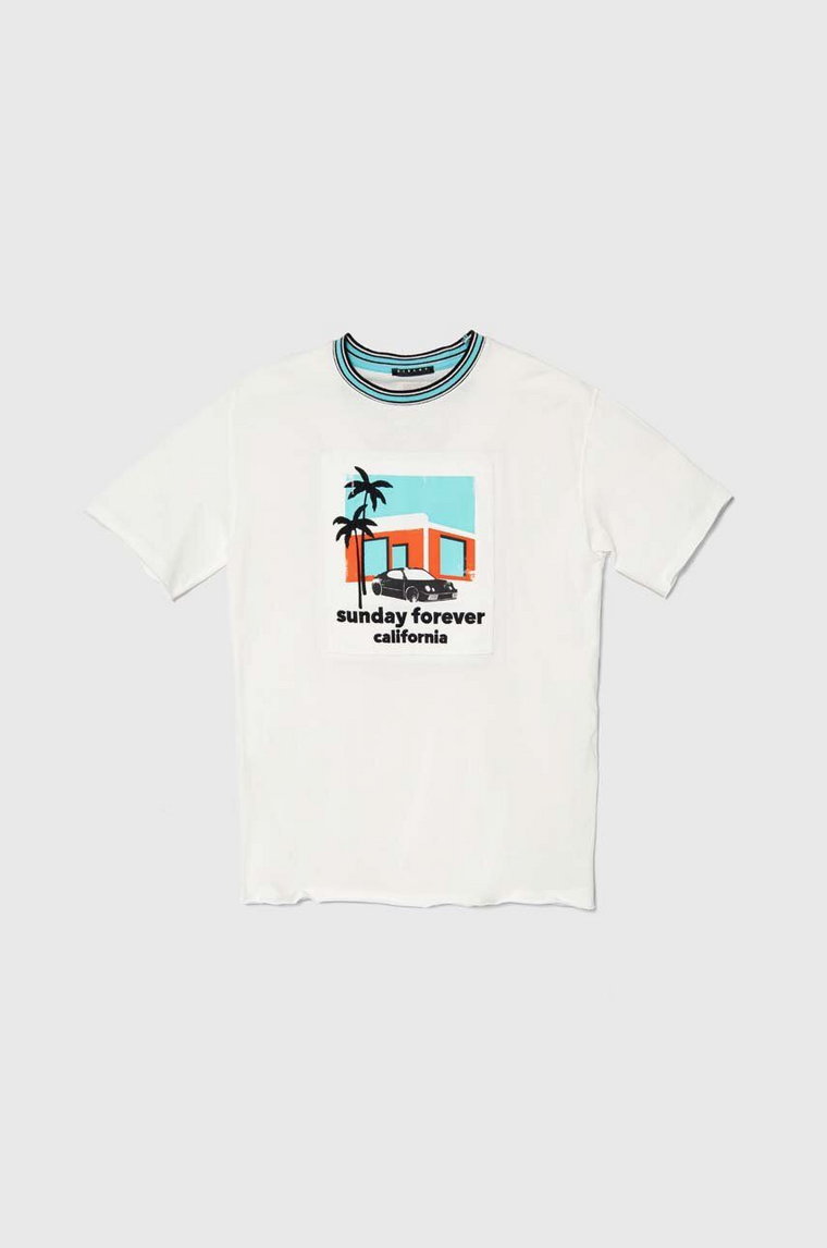 Sisley t-shirt bawełniany dziecięcy kolor biały z aplikacją