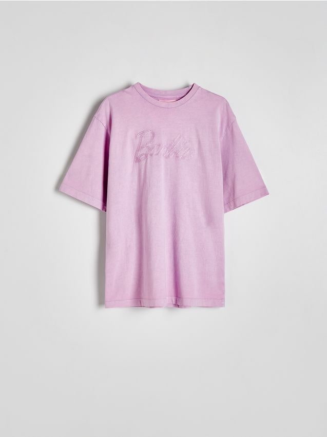 Reserved - T-shirt z haftem Barbie - różowy