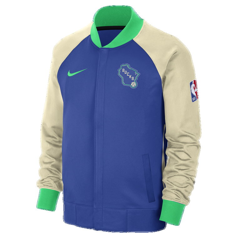 Męska kurtka z długim rękawem i zamkiem na całej długości Nike Dri-FIT Milwaukee Bucks Showtime City Edition - Niebieski