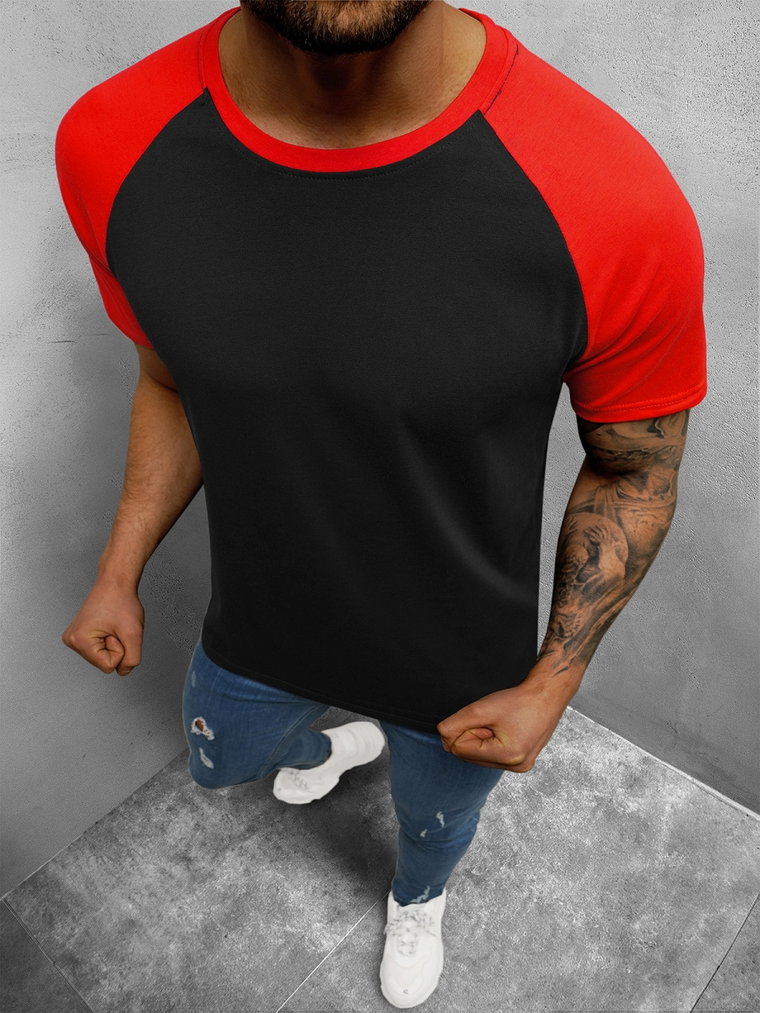 T-Shirt męski czarno-czerwony OZONEE JS/8T82/10