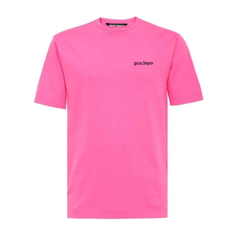Różowy T-shirt z okrągłym dekoltem, Wyprodukowany we Włoszech Palm Angels