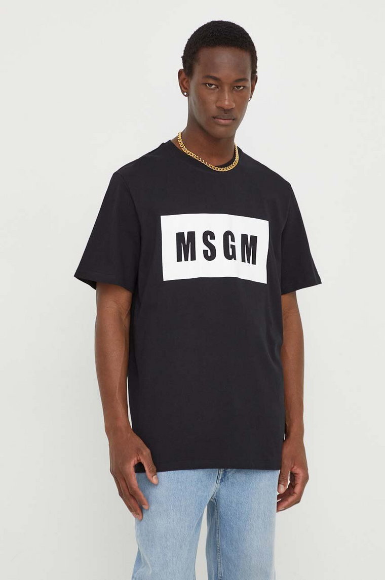 MSGM t-shirt bawełniany męski kolor czarny z nadrukiem