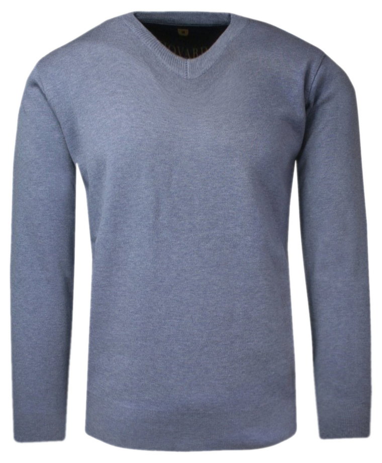 Sweter Wełniany Jasny Niebieski w Serek, V-neck, Męski, Cienki -HOVARD