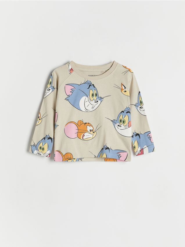 Reserved - Longsleeve Tom i Jerry - kremowy