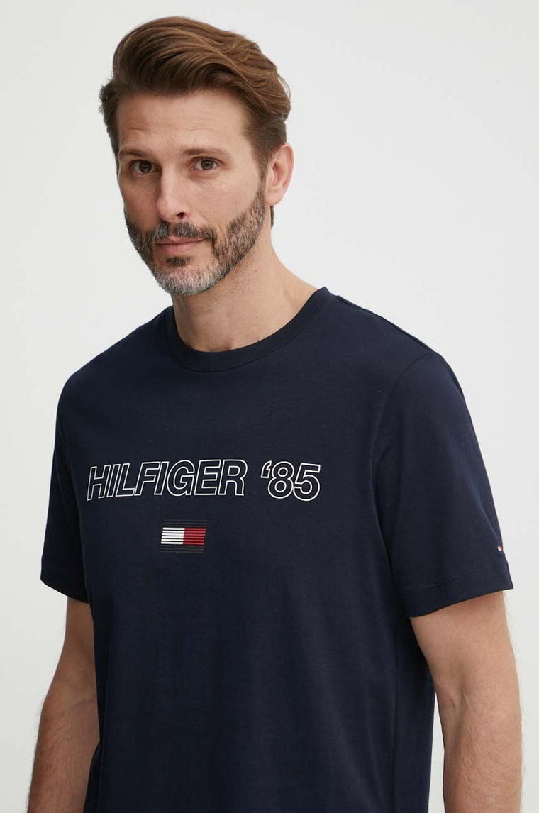 Tommy Hilfiger t-shirt bawełniany męski kolor granatowy z nadrukiem MW0MW34427