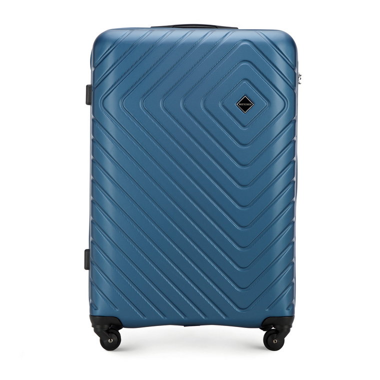 Duża walizka z ABS-u z geometrycznym tłoczeniem ciemnoniebieska