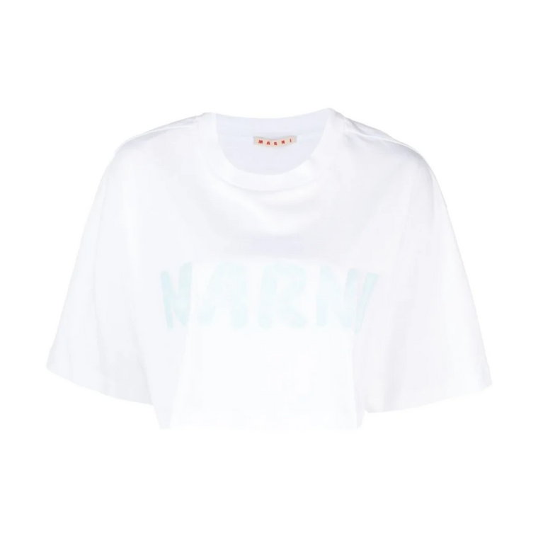 Biała Bawełniana Crop T-shirt z Logo Marni