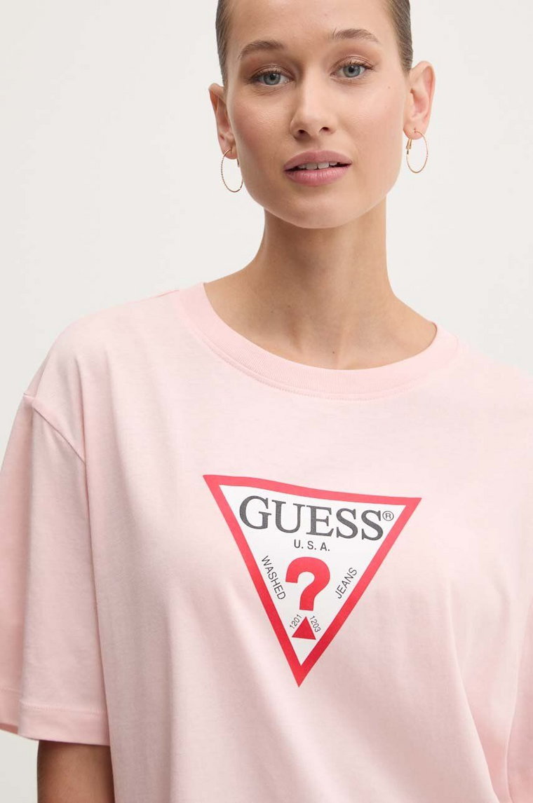 Guess Jeans t-shirt bawełniany damski kolor różowy W4YI76 K8HM0