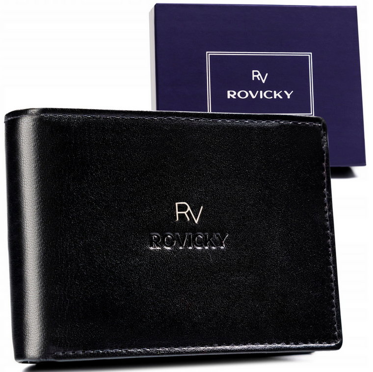 Klasyczny, skórzany portfel męski w orientacji poziomej - Rovicky