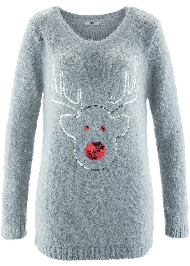 Sweter bożonarodzeniowy z motywem renifera z cekinami
