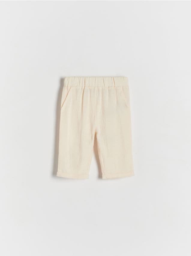 Reserved - Tkaninowe spodnie z lnem - kremowy