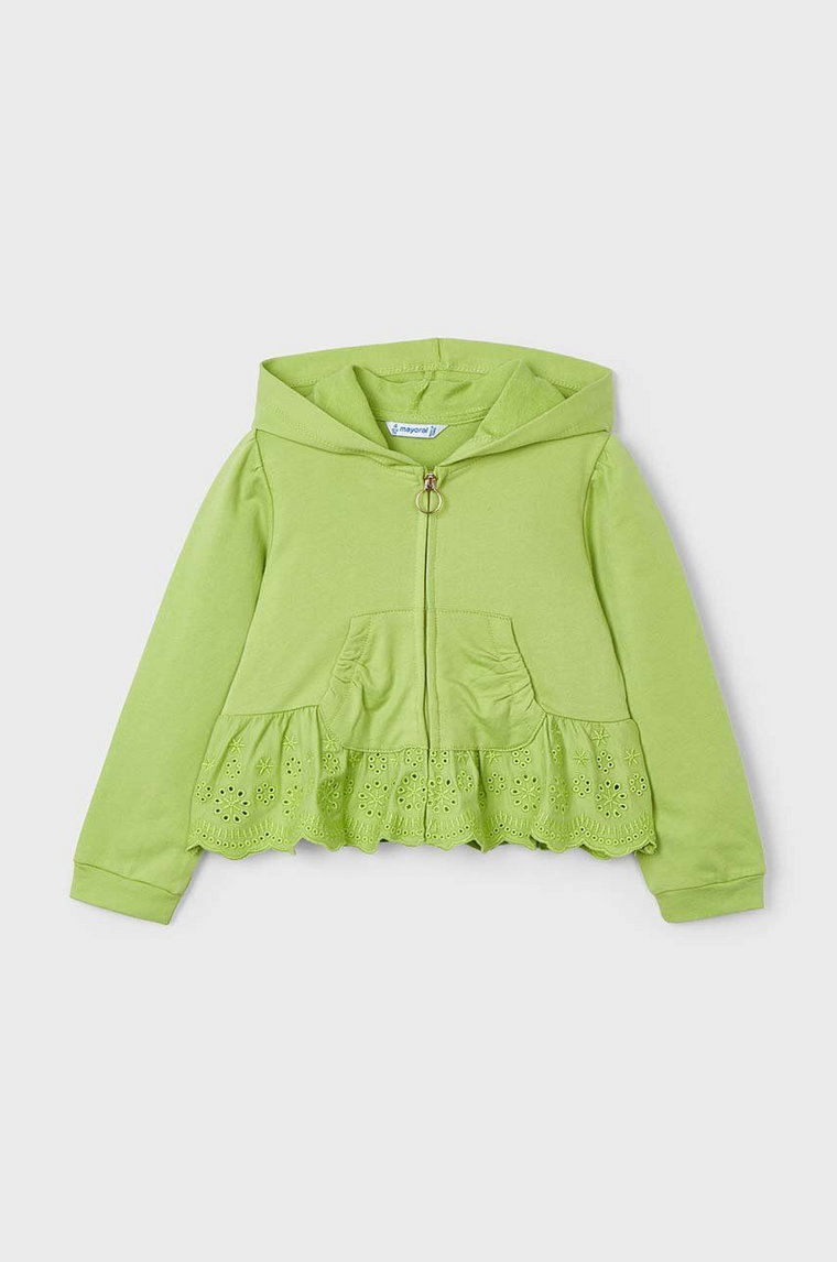 Mayoral bluza bawełniana dziecięca kolor zielony z kapturem gładka