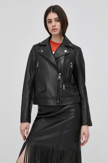 Karl Lagerfeld ramoneska skórzana 220W1901 damska kolor czarny przejściowa