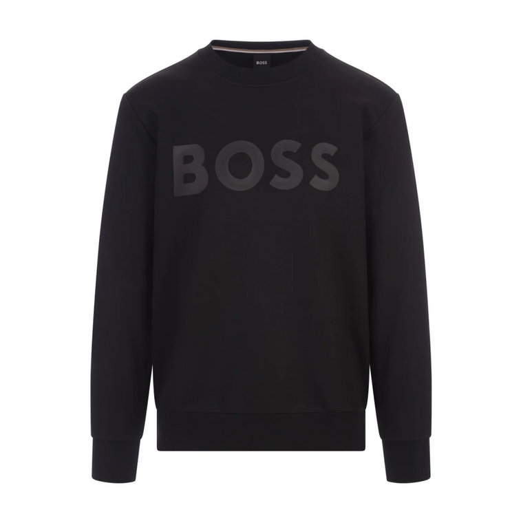 Czarny Sweter z Frotte z Gumowym Nadrukiem Logo Hugo Boss