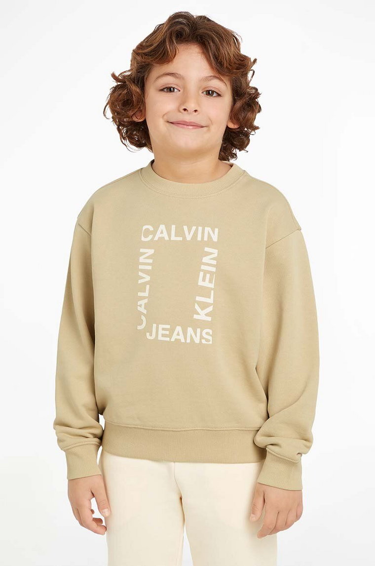 Calvin Klein Jeans bluza bawełniana dziecięca kolor beżowy z nadrukiem IB0IB02133