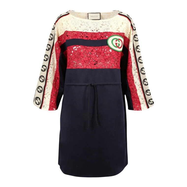 Gucci Logo and Lace-Trimmed Dress Gucci